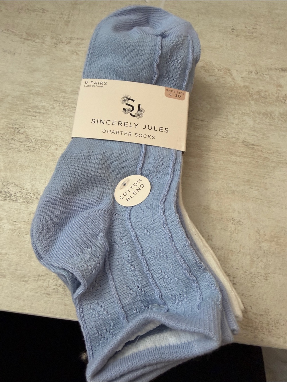 Sincerely Jules Light Blue, cream & tan marled Quarter Socks - 6 Pack